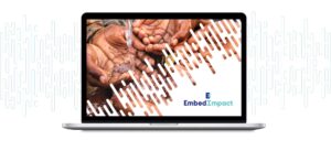 A laptop with a picture of hands catching water and the "EmbedImpact" logo in the corner.