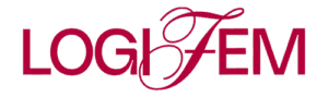 Stylized company logo with bold white letters over a black background, overlapped by pink cursive script.